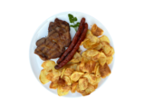 Sertéskaraj cérnakolbásszal + chips burgonya